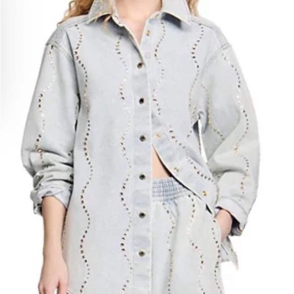 Sandro Tops - ISO Sandro Light Gray Studded rhonestone Wave Button-Down Shirt